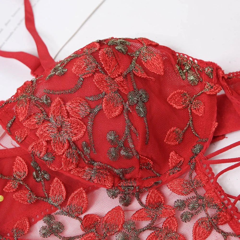 HerLikes Women's Transparent Lace Fishnet Teddy Lingerie Bodysuit Sexy Embroidered Nightwear