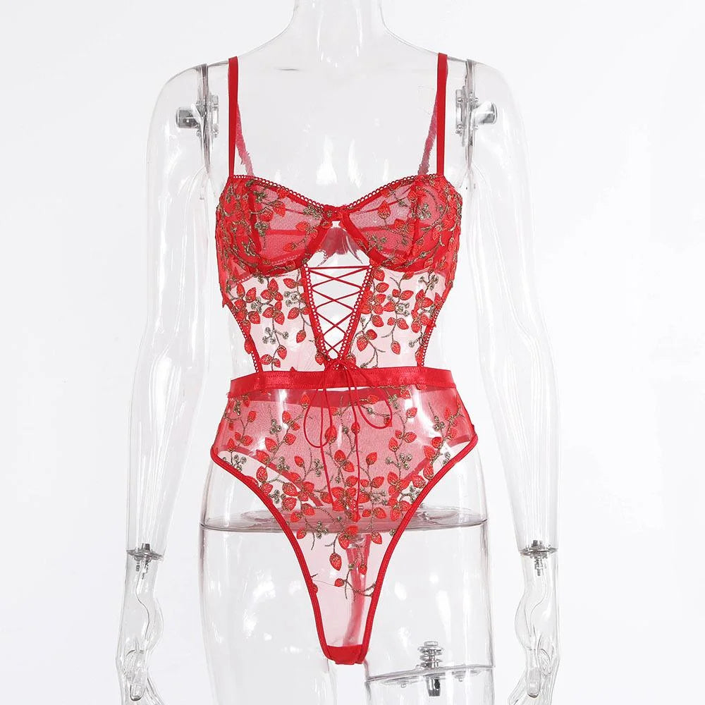 HerLikes Women's Transparent Lace Fishnet Teddy Lingerie Bodysuit Sexy Embroidered Nightwear