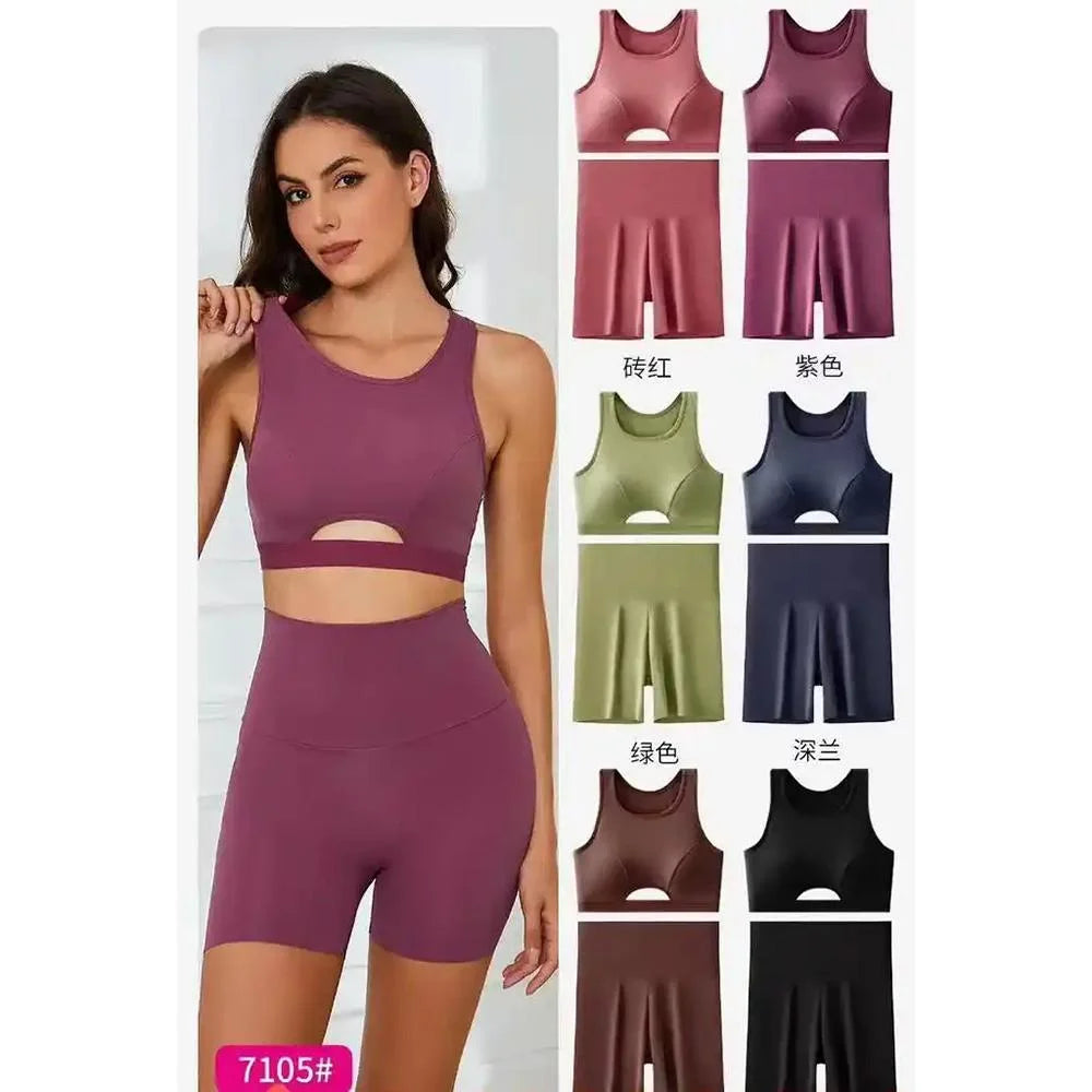 Women's Seamless 2 Piece Workout Set Crop Tank Top High Waist Shorts Yoga Gym Fitness Activewear Outfit herlikes.com