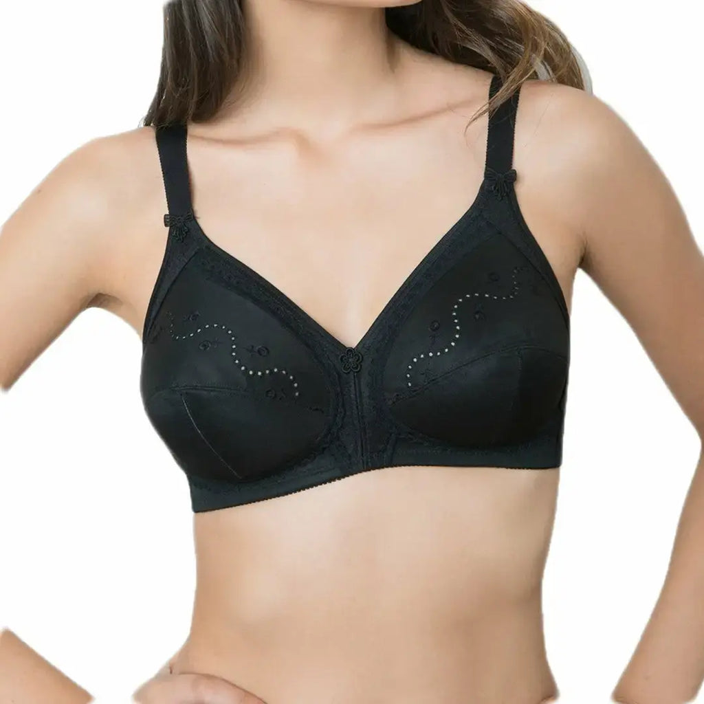HerLikes.com Women's Soft Cotton Embroidered Non Padded Bra Stretchable Straps Easy Fit Skin Friendly Everyday Comfort Bra 32-42