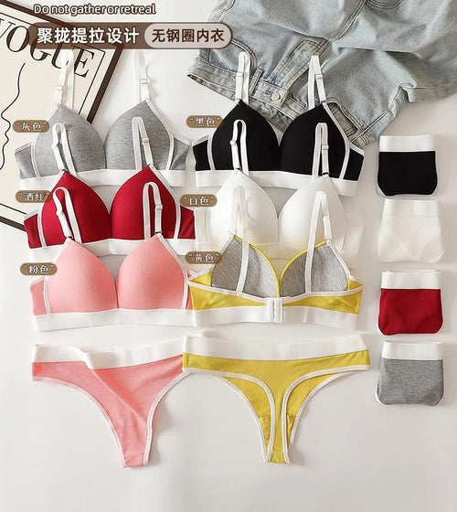 Comfortable Sportswear Bra And Panties Set Small Chest Gathered No Steel Ring Beautiful Back Wrap Chest Triangle Cup