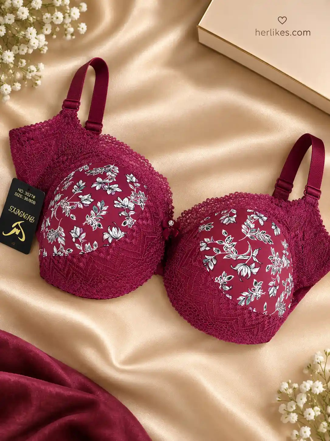 Floral Lace Push-Up Underwire Full Coverage Bra