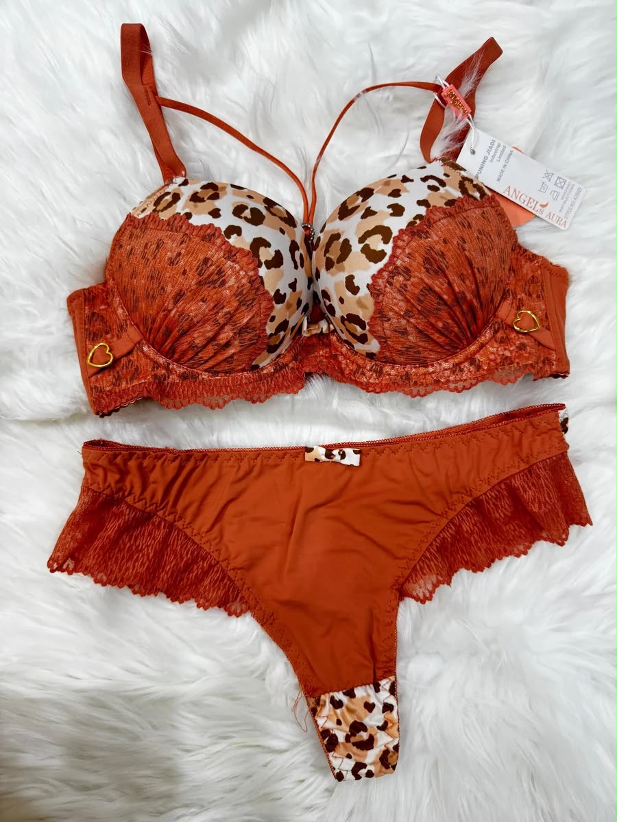 Premium Leopard Lace Lingerie Set | Push-Up Bra & Matching Ruffled Panty