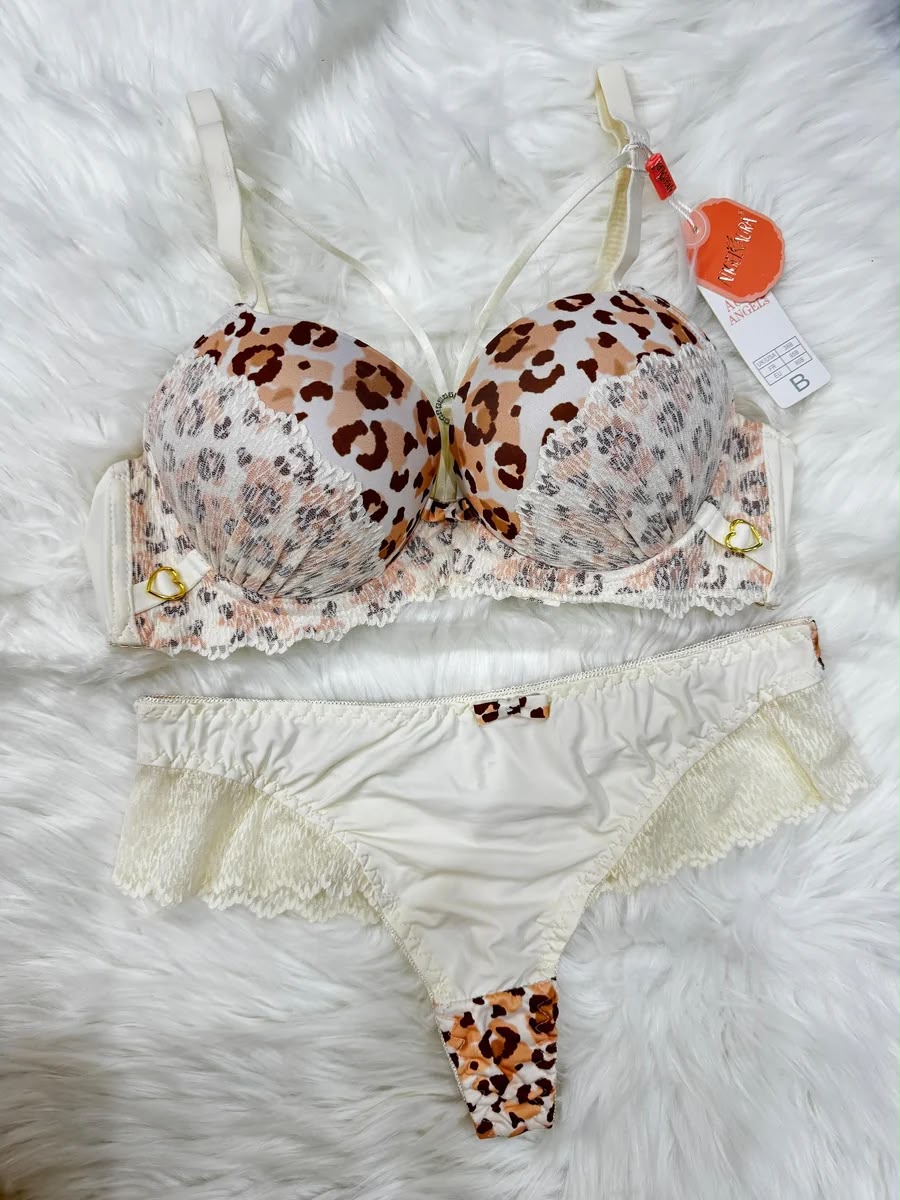 Premium Leopard Lace Lingerie Set | Push-Up Bra & Matching Ruffled Panty