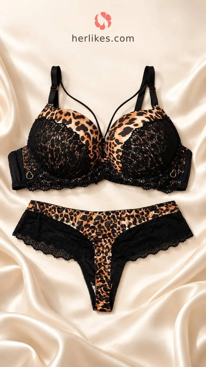 Leopard Lace Lingerie Set | Push-Up Bra & Matching Panty
