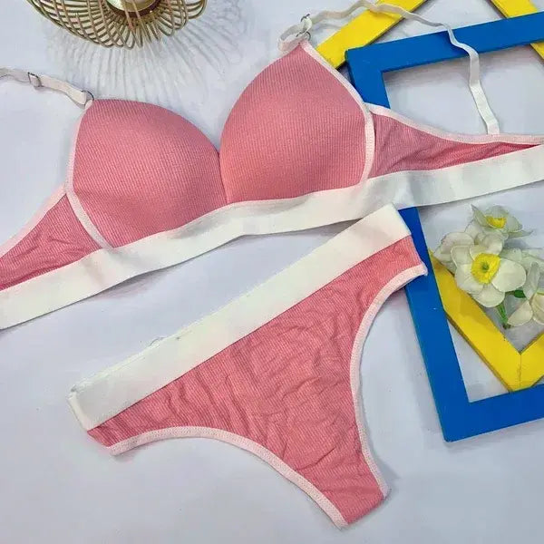 Comfortable Sportswear Bra And Panties Set Small Chest Gathered No Steel Ring Beautiful Back Wrap Chest Triangle Cup