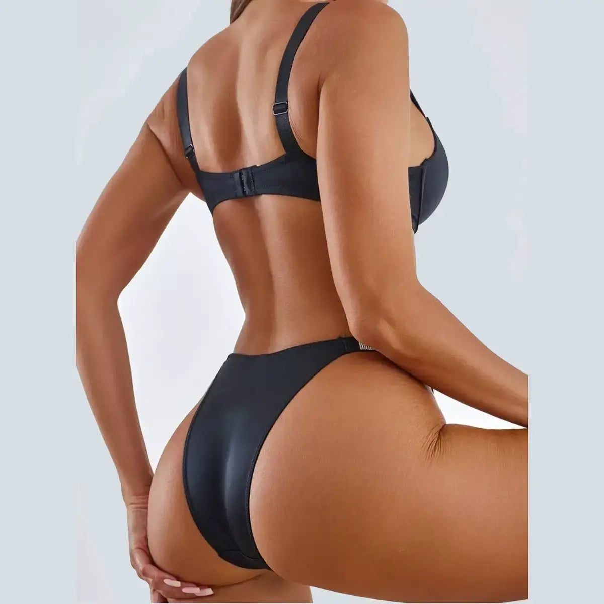 Victoria's Secret Shine Strap - BLACK BRA + BRIEF SET - Classic Satin lingerie